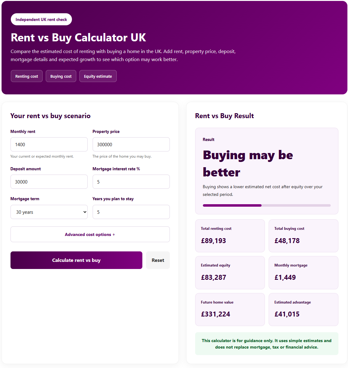 Rent vs Buy Calculator 