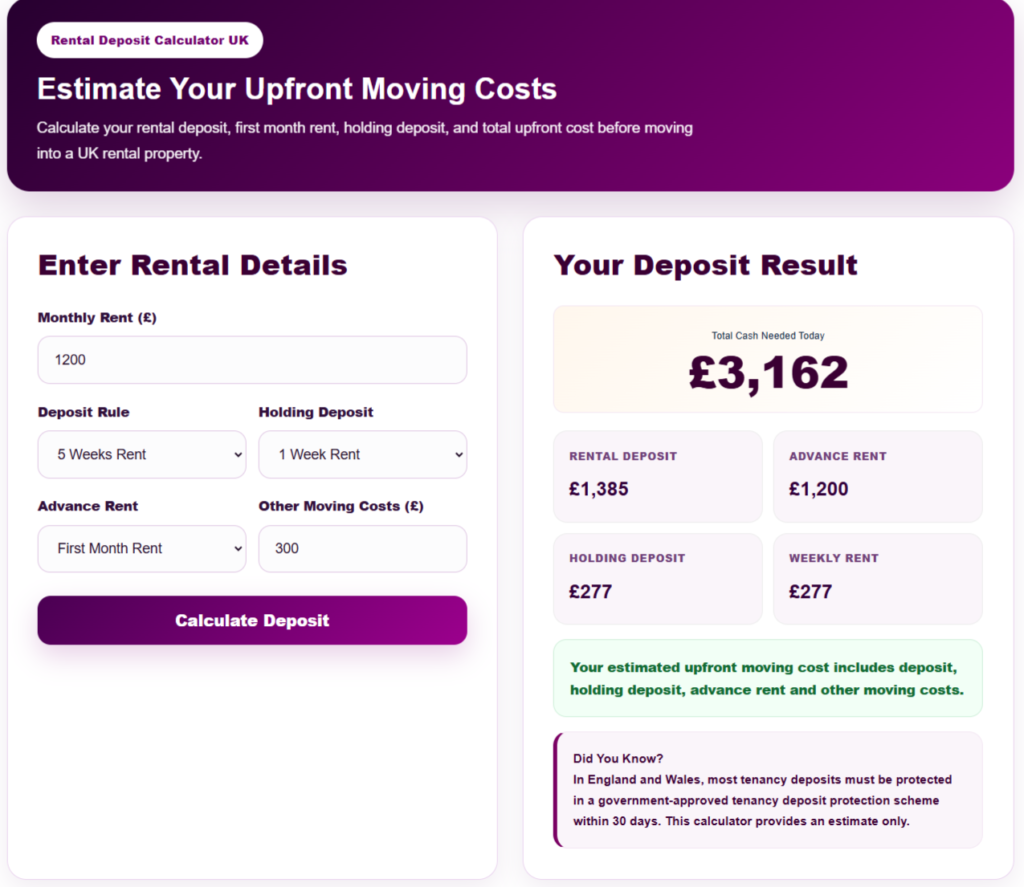 Holding Deposit Calculator UK